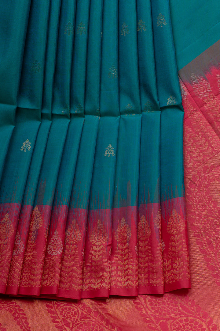 Blue traditional pure soft silk saree