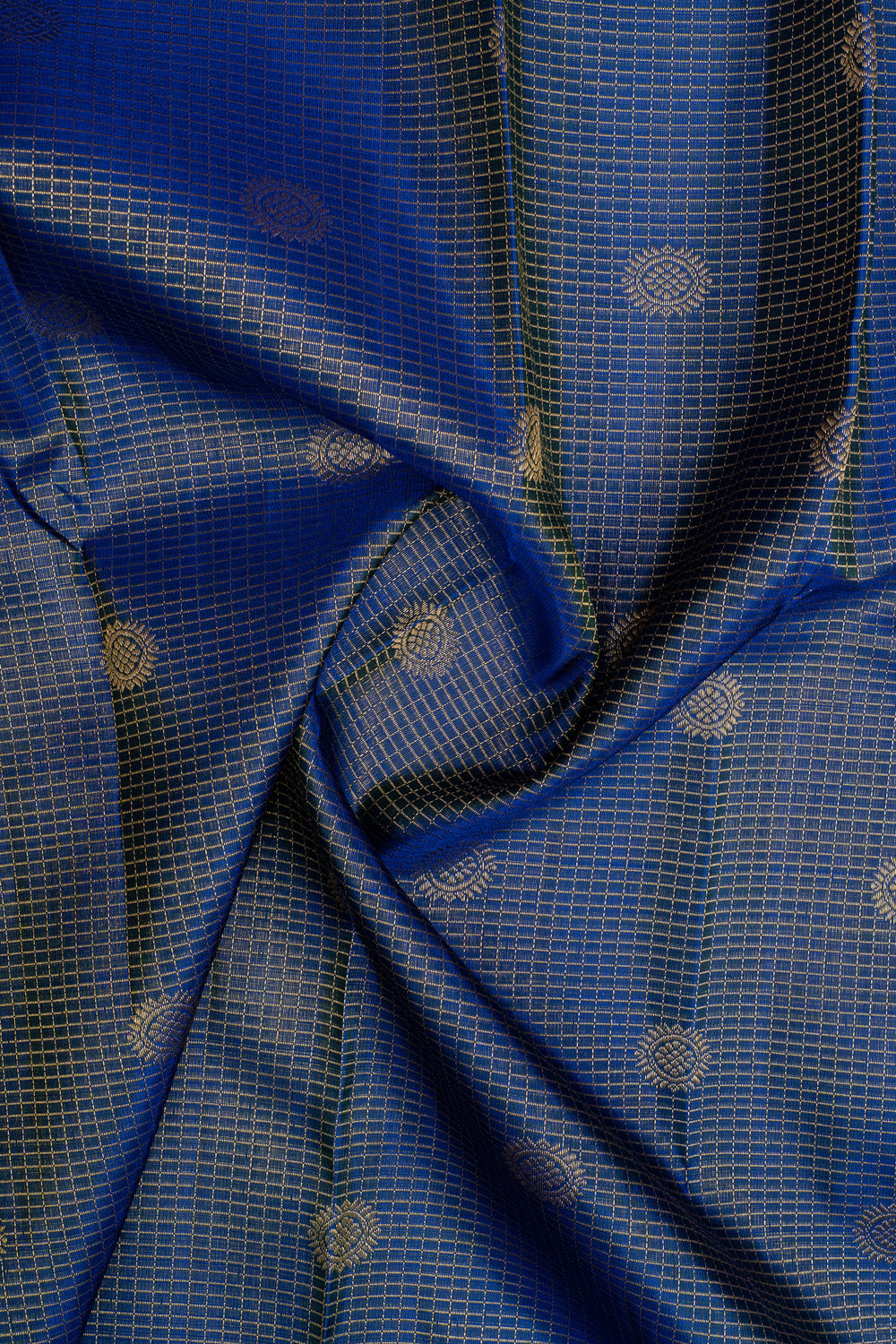 Peacock blue zari checks pure kanchipuram silk saree