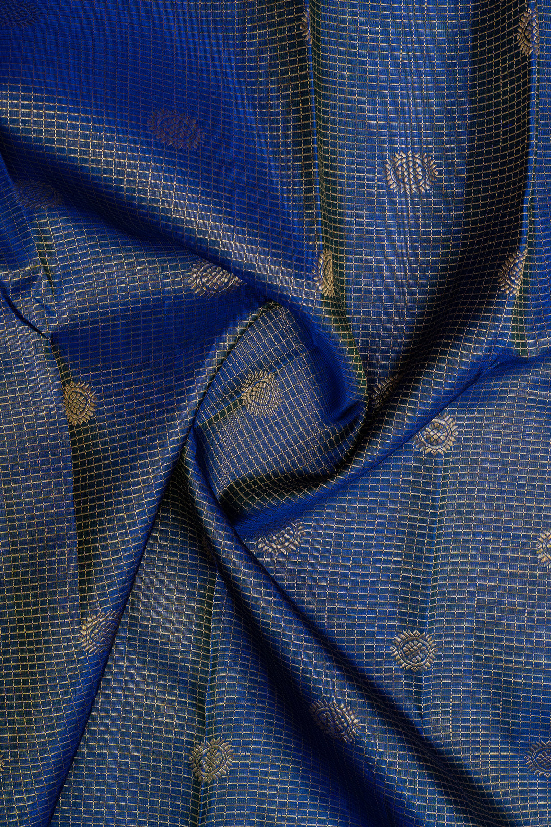 Peacock blue zari checks pure kanchipuram silk saree