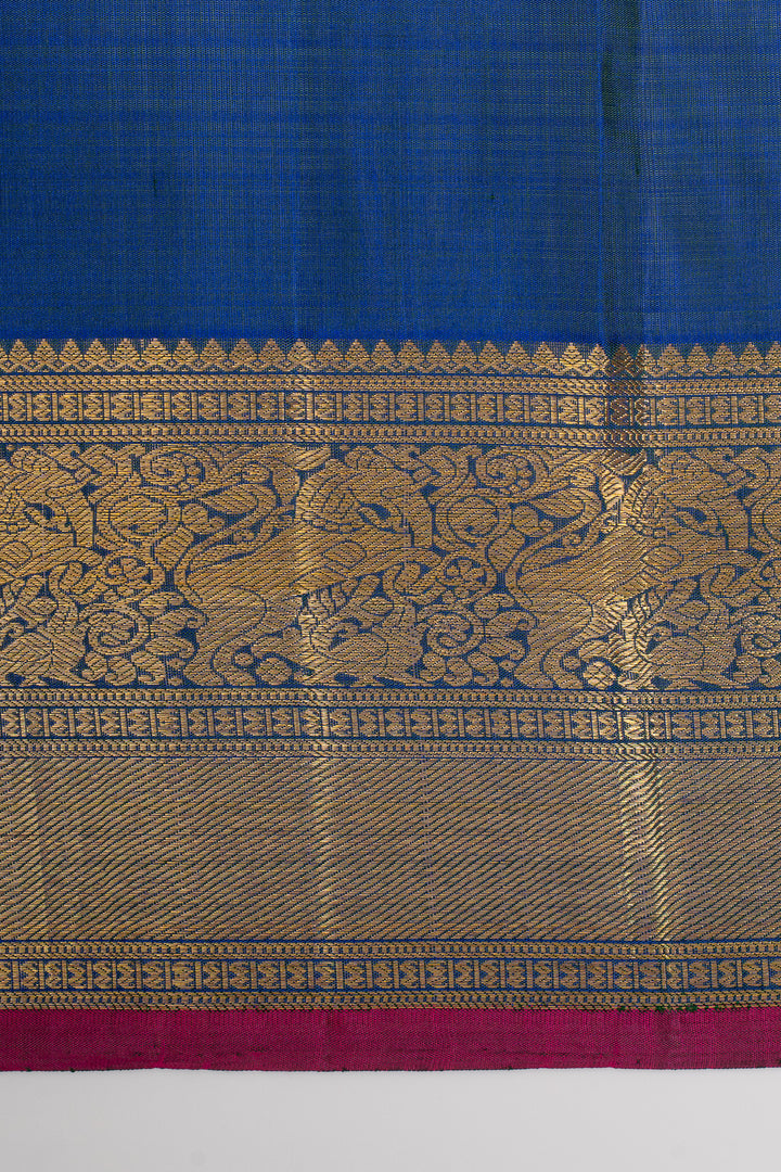 Peacock blue zari checks pure kanchipuram silk saree