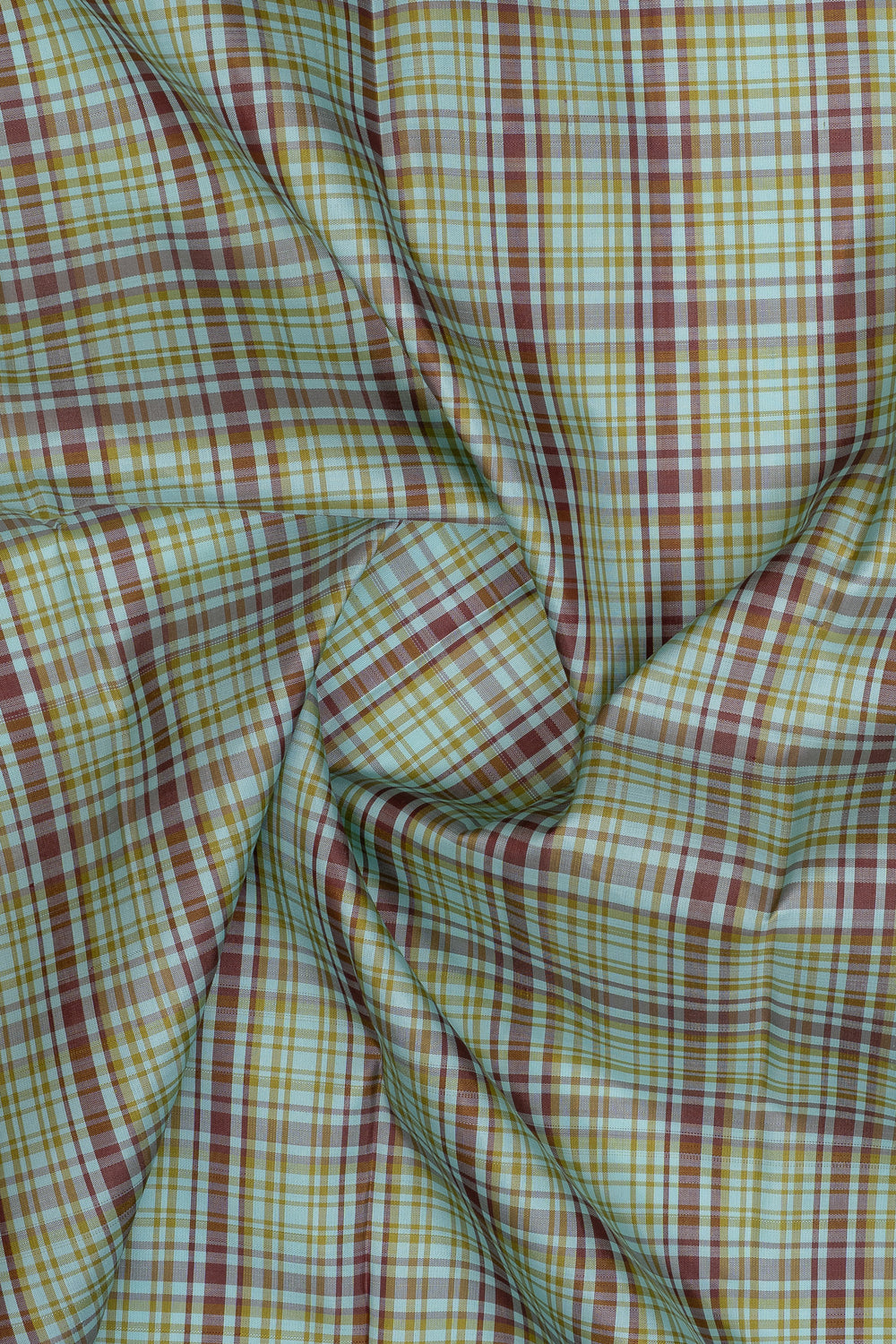 Sky blue brown multi checks pure kanchipuram silk saree