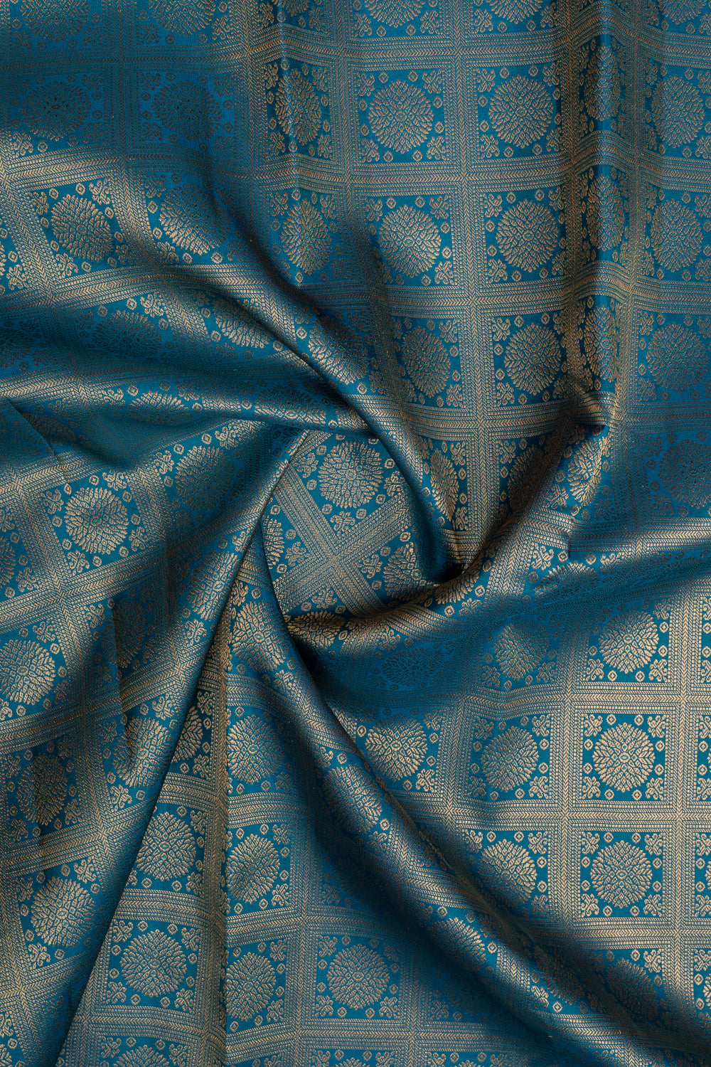 Peacock blue brocade pure kanchipuram silk saree