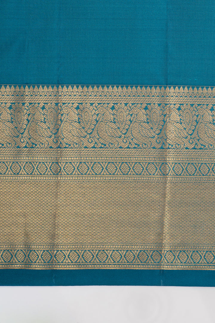 Peacock blue brocade pure kanchipuram silk saree
