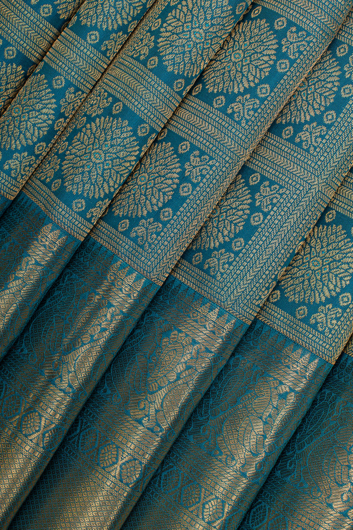 Peacock blue brocade pure kanchipuram silk saree