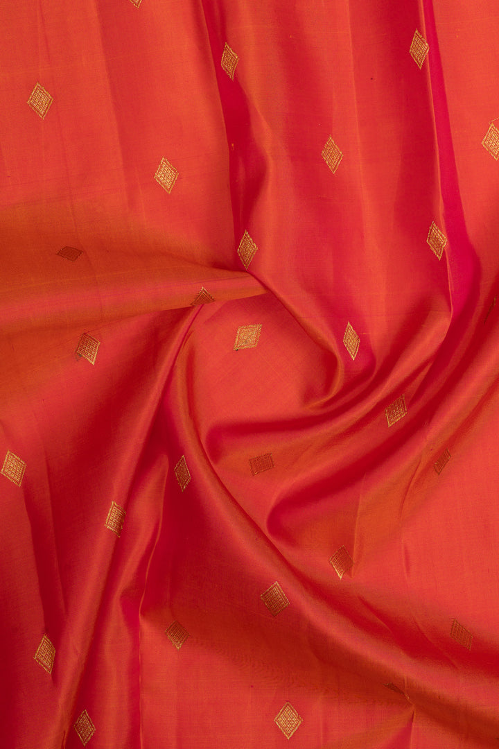 Peach and purple triple border pure kanchipuram silk saree
