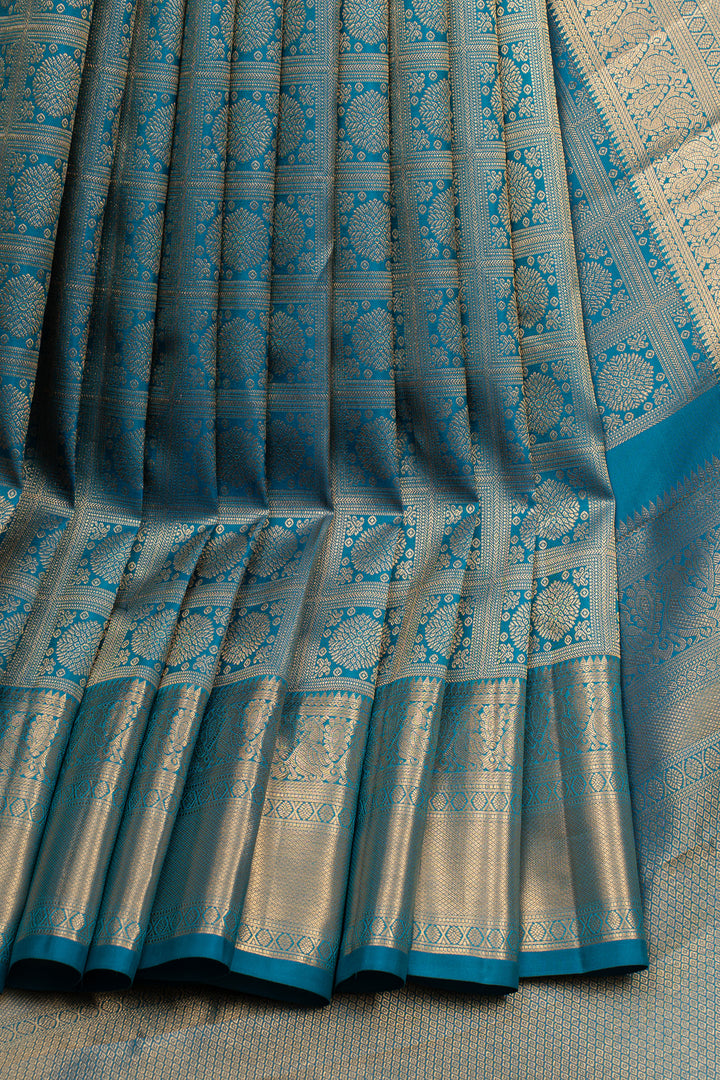 Peacock blue brocade pure kanchipuram silk saree