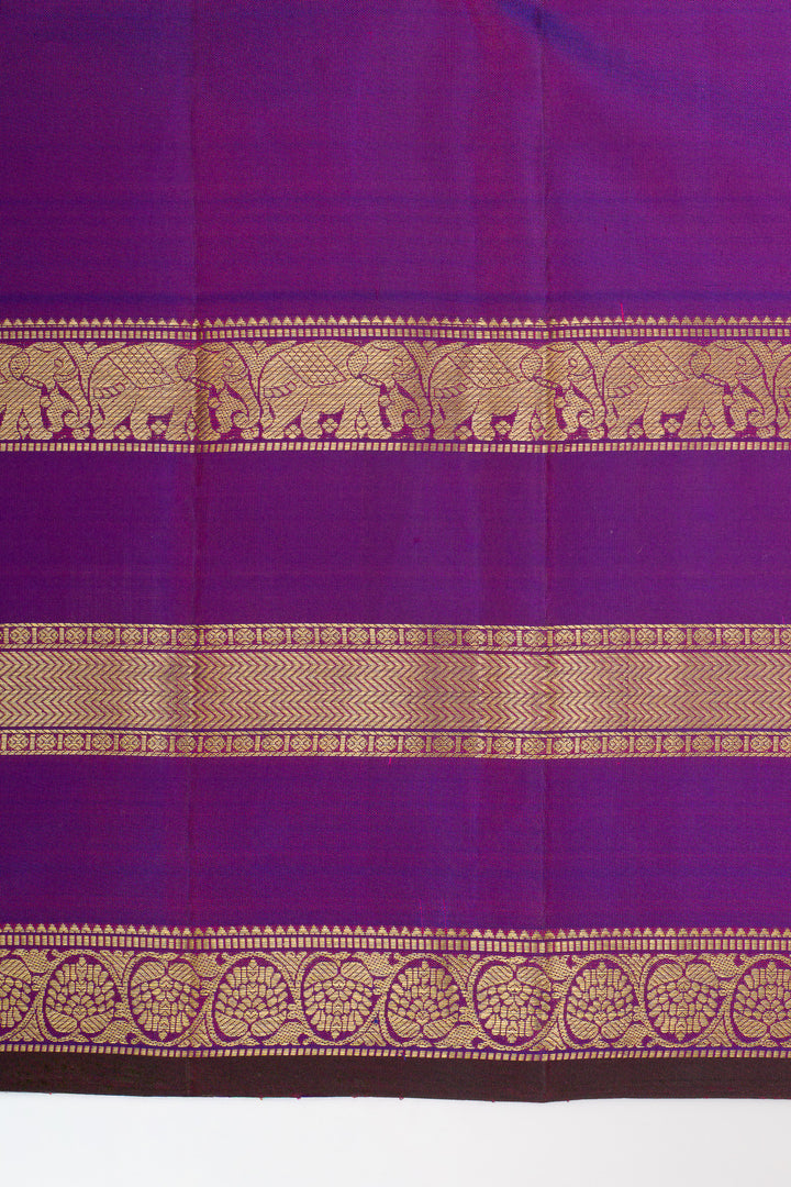 Peach and purple triple border pure kanchipuram silk saree