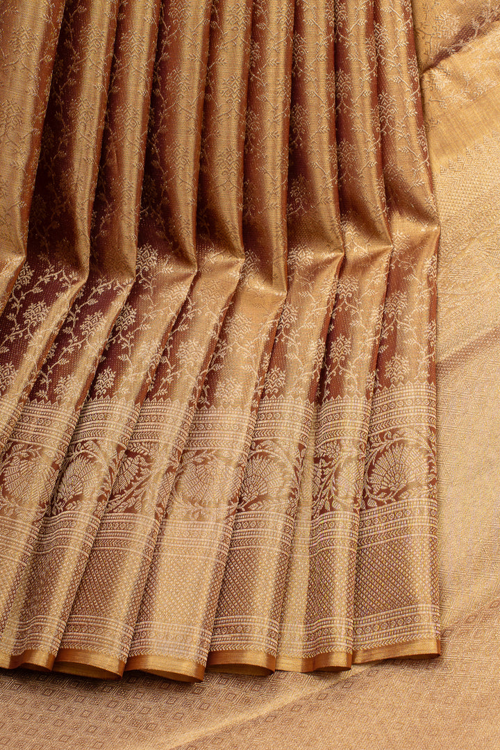 Brown tissue brocade pure kanchipuram silk saree