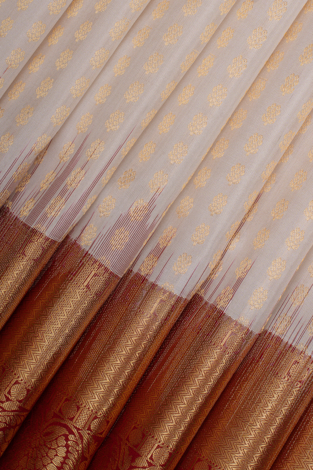 Pearl white and red lakshadeepam brocade pure soft silk saree