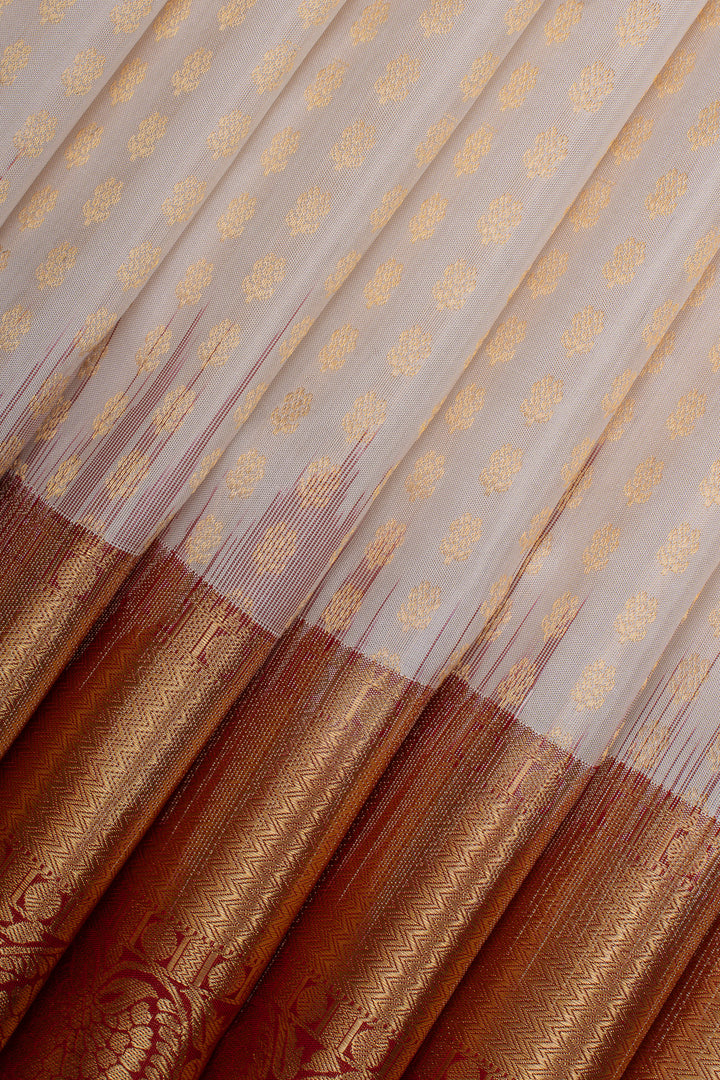 Pearl white and red lakshadeepam brocade pure soft silk saree