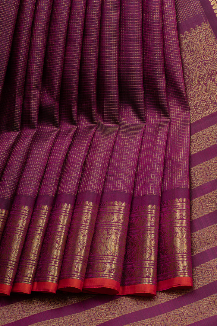 Purple Vairaoosi checks pure kanchipuram silk saree