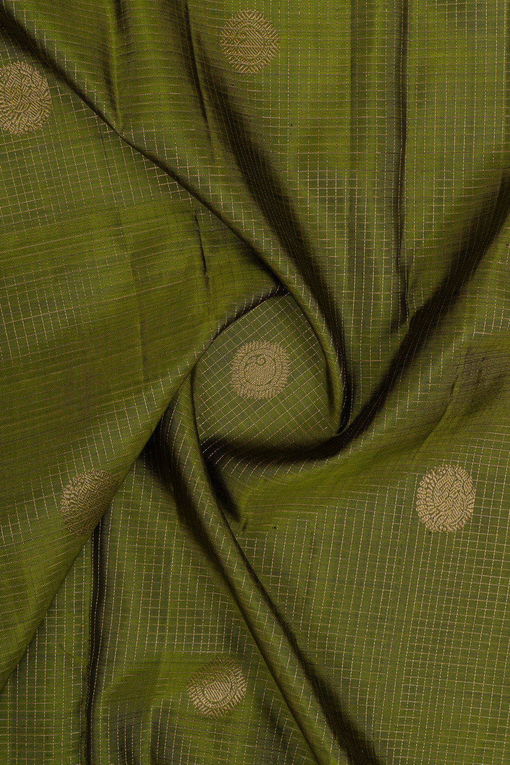 Mehadi green zari checks pure kanchipuram silk saree