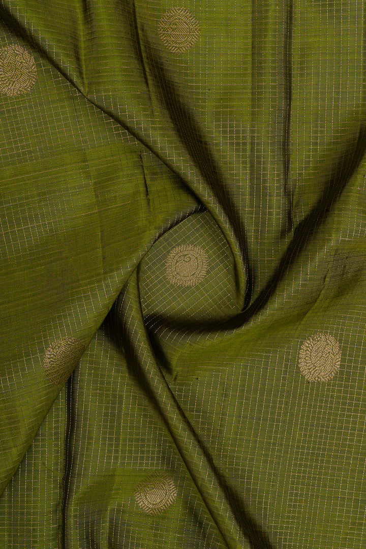 Mehadi green zari checks pure kanchipuram silk saree