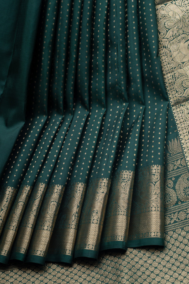 Bottle green lakshadeepam pure Kanchipuram silk saree