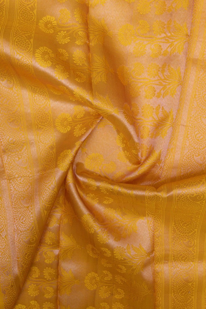 Yellow Zari checks pure Kanchipuram silk saree