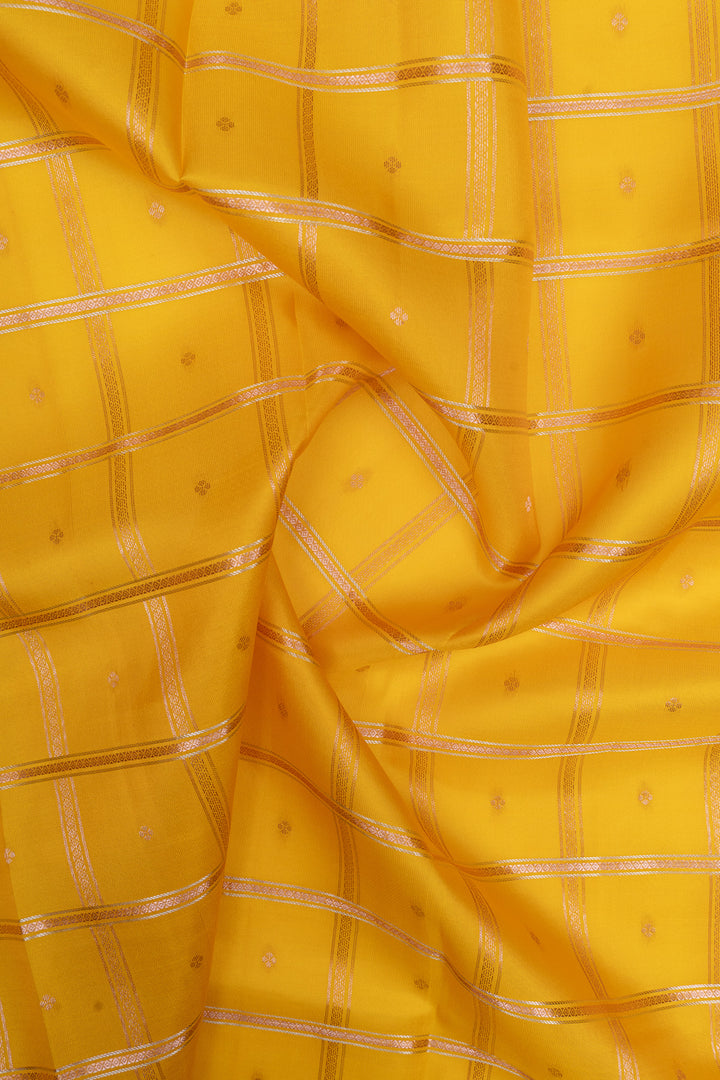 Yellow Zari checks pure Kanchipuram silk saree