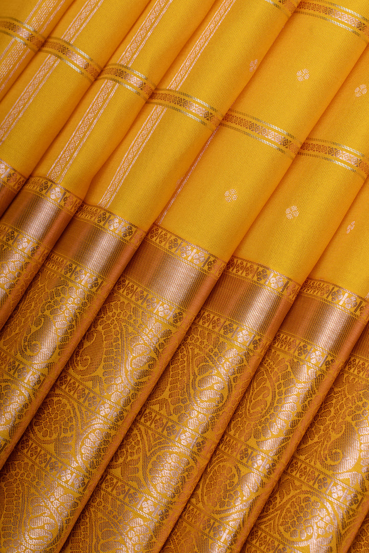 Yellow Zari checks pure Kanchipuram silk saree