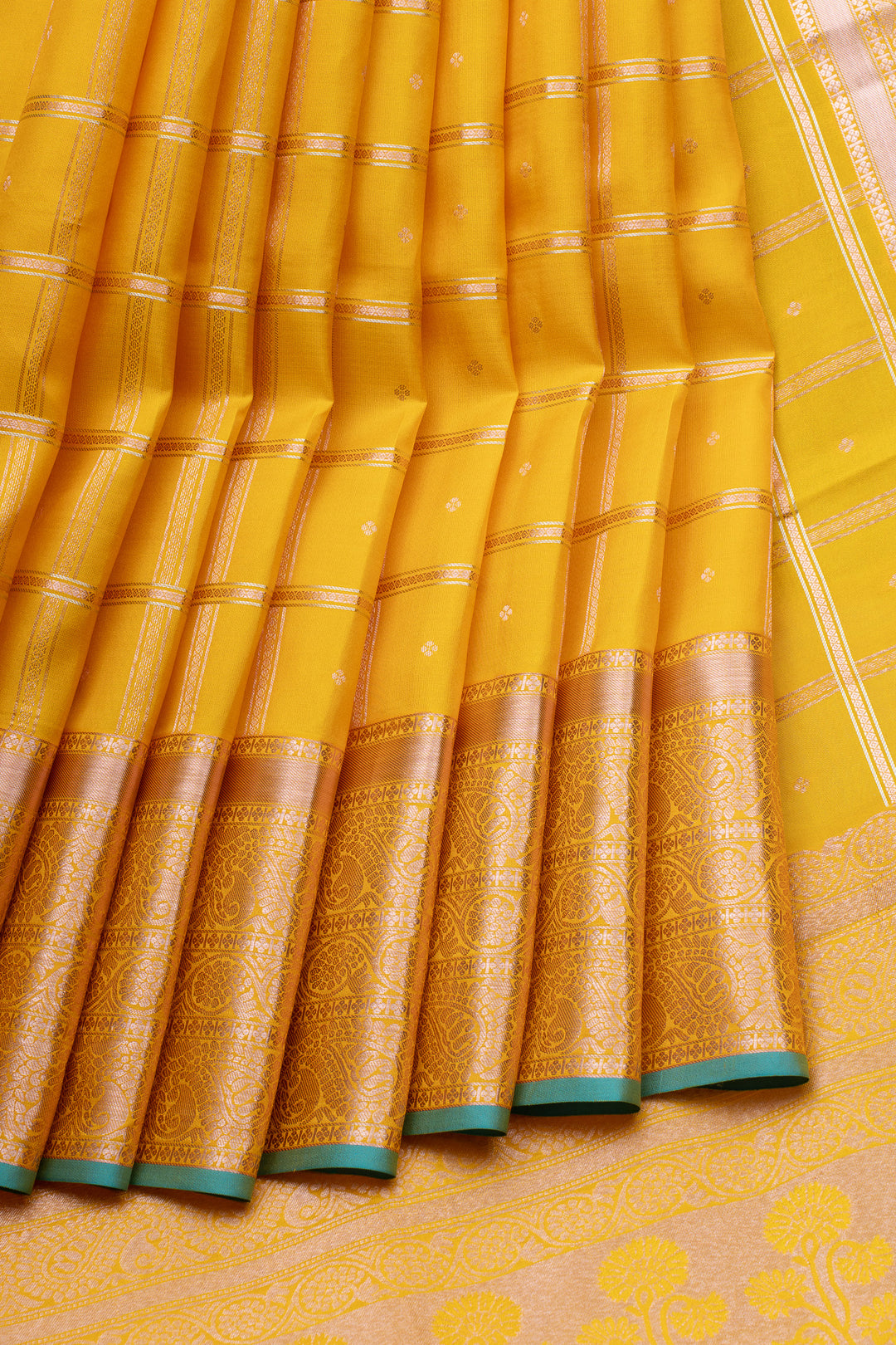Yellow Zari checks pure Kanchipuram silk saree
