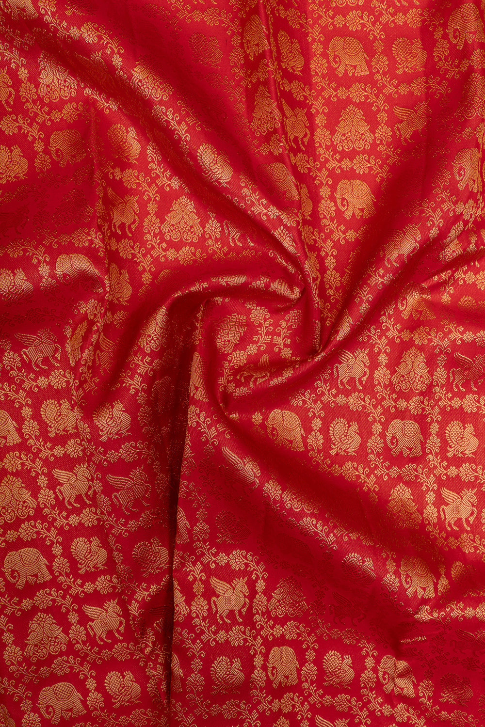 Red floral brocade  pure Kanchipuram  silk saree