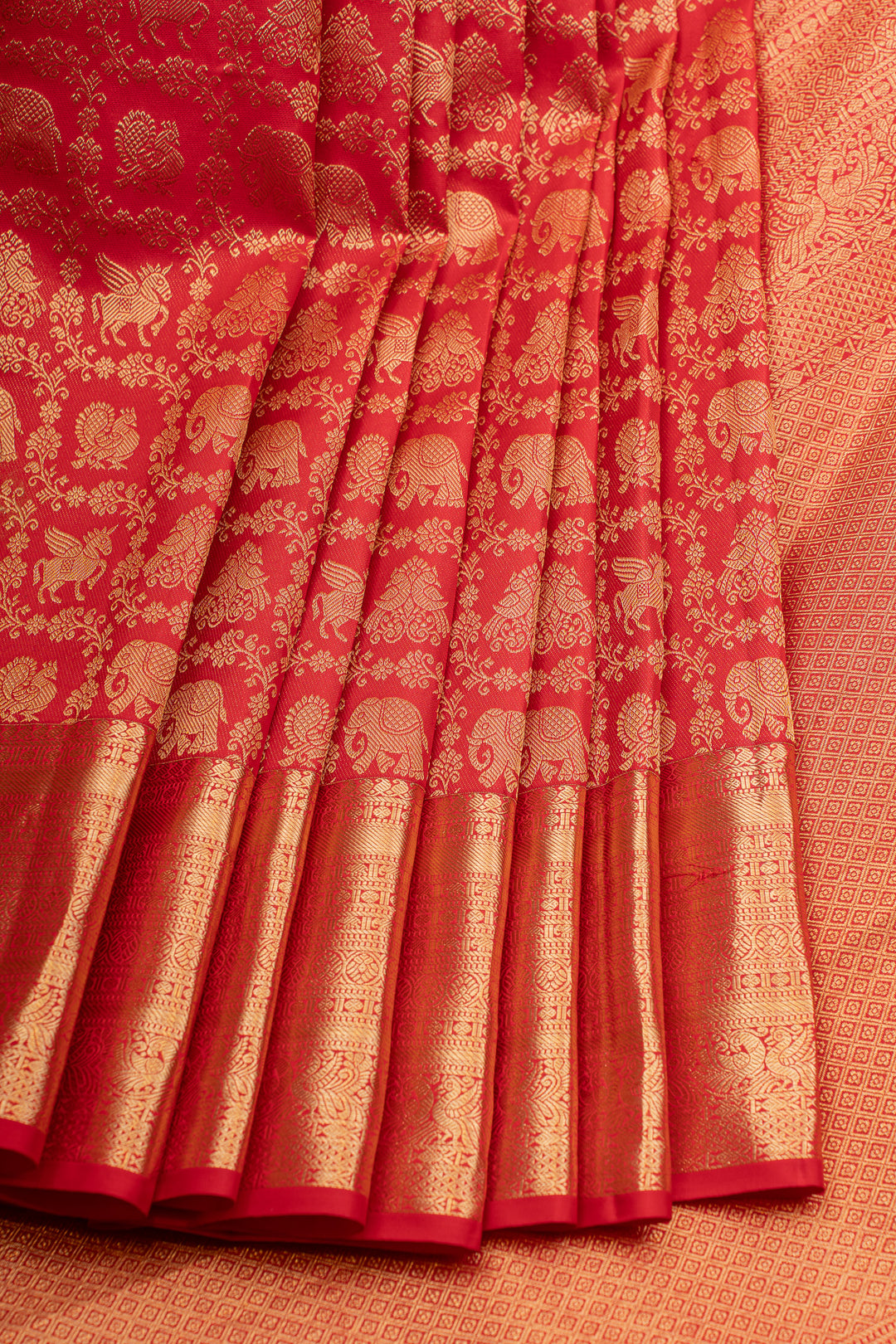 Red floral brocade  pure Kanchipuram  silk saree