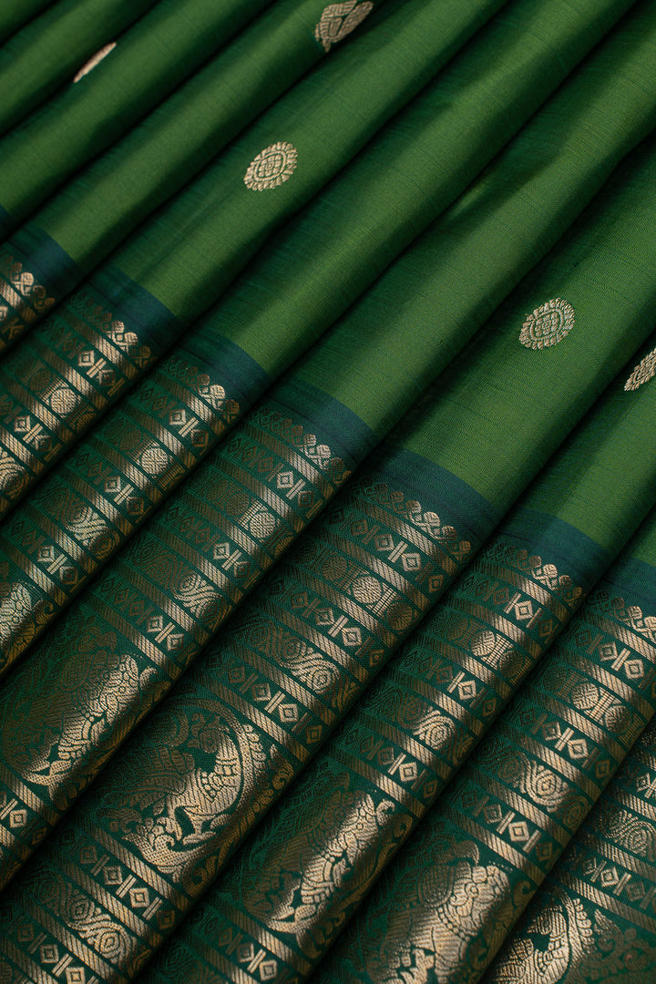 Green Varisaipettu pure Kanchipuram silk saree