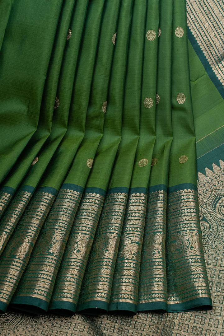 Green Varisaipettu pure Kanchipuram silk saree