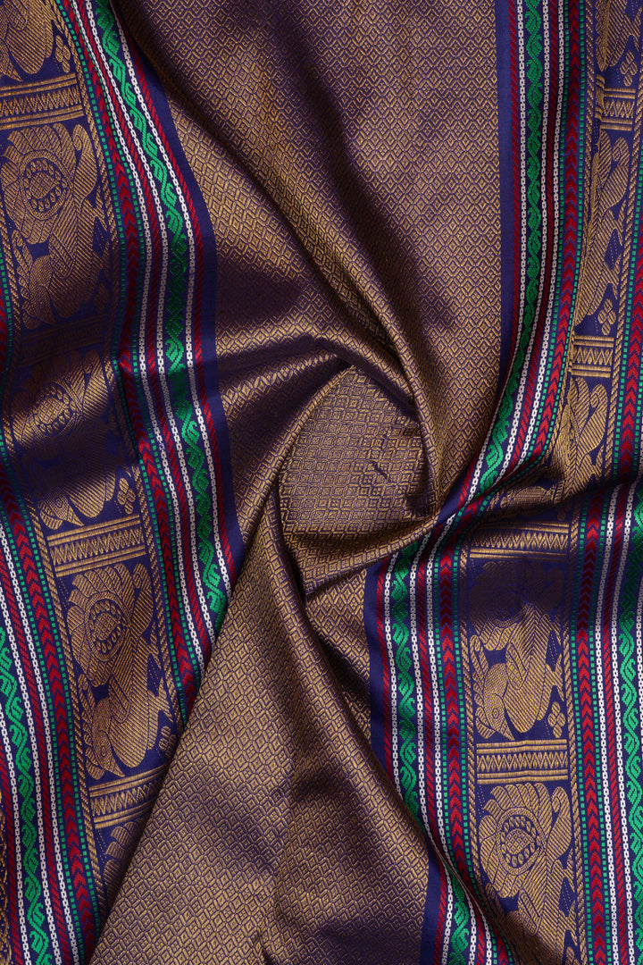 Orange and blue vintage checks pure kanchipuram silk saree
