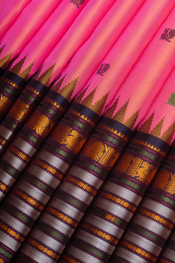 Pink threadwork pure kanchipuram silk saree