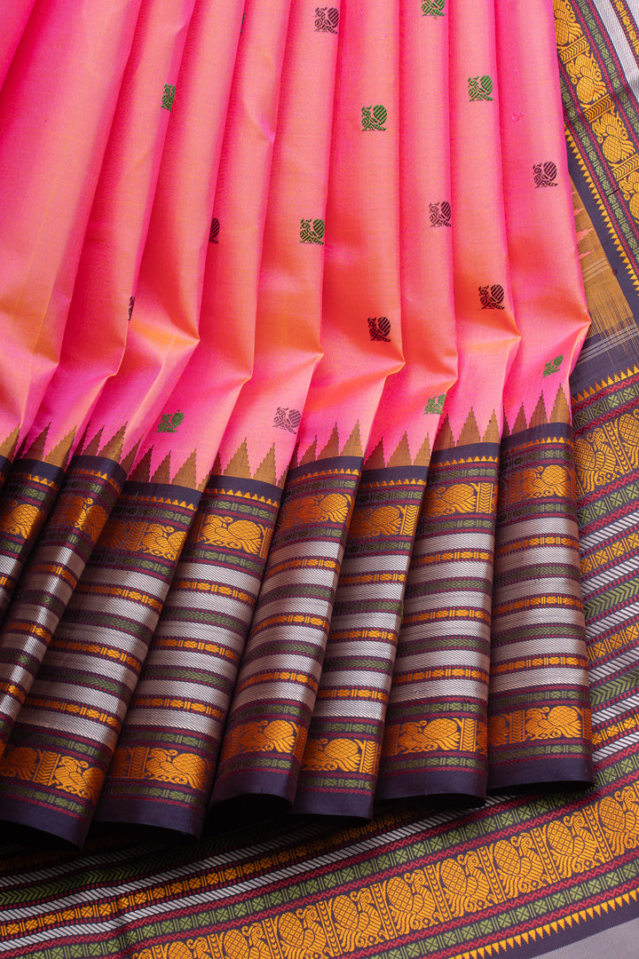 Pink threadwork pure kanchipuram silk saree
