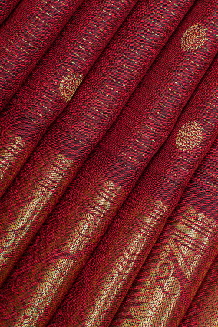 Red stripes pure kanchipuram silk saree