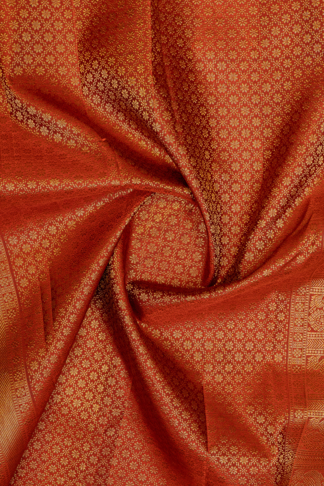 Brown and rust orange varisaipettu  pure kanchipuram silk saree