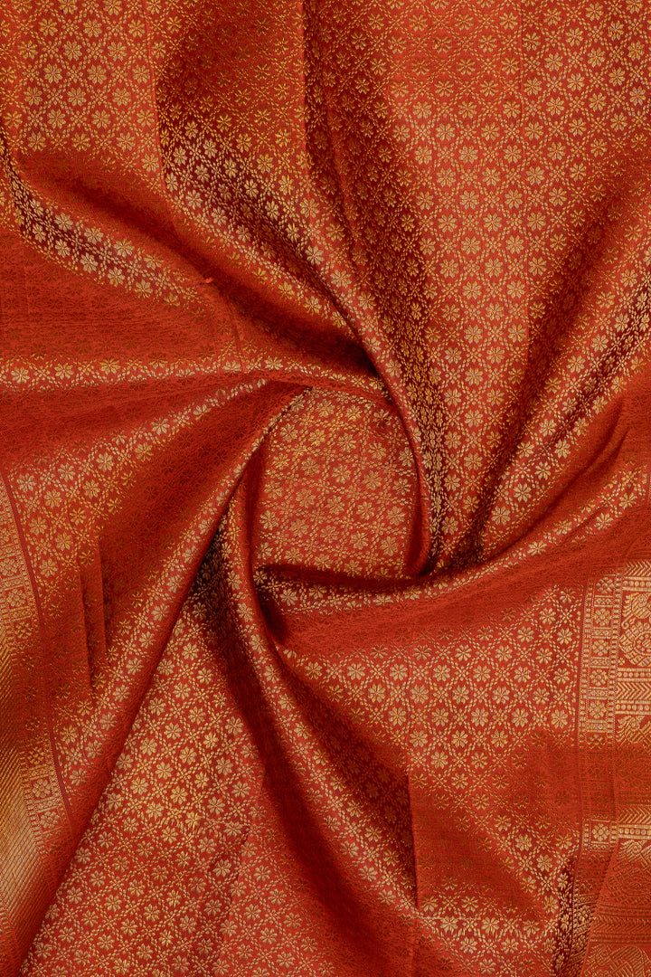 Brown and rust orange varisaipettu  pure kanchipuram silk saree