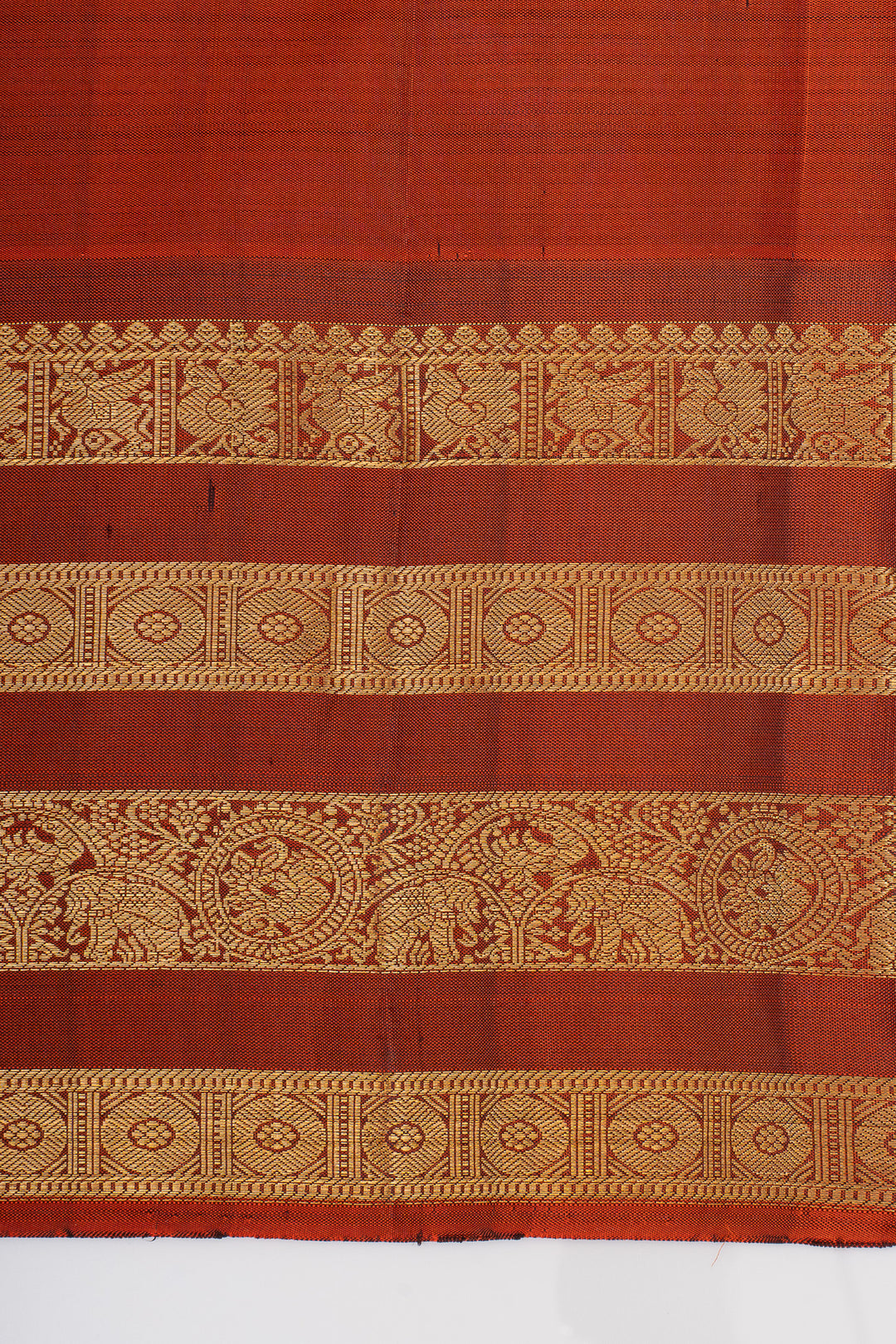Brown and rust orange varisaipettu  pure kanchipuram silk saree