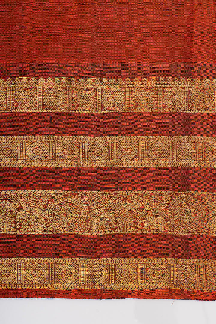 Brown and rust orange varisaipettu  pure kanchipuram silk saree
