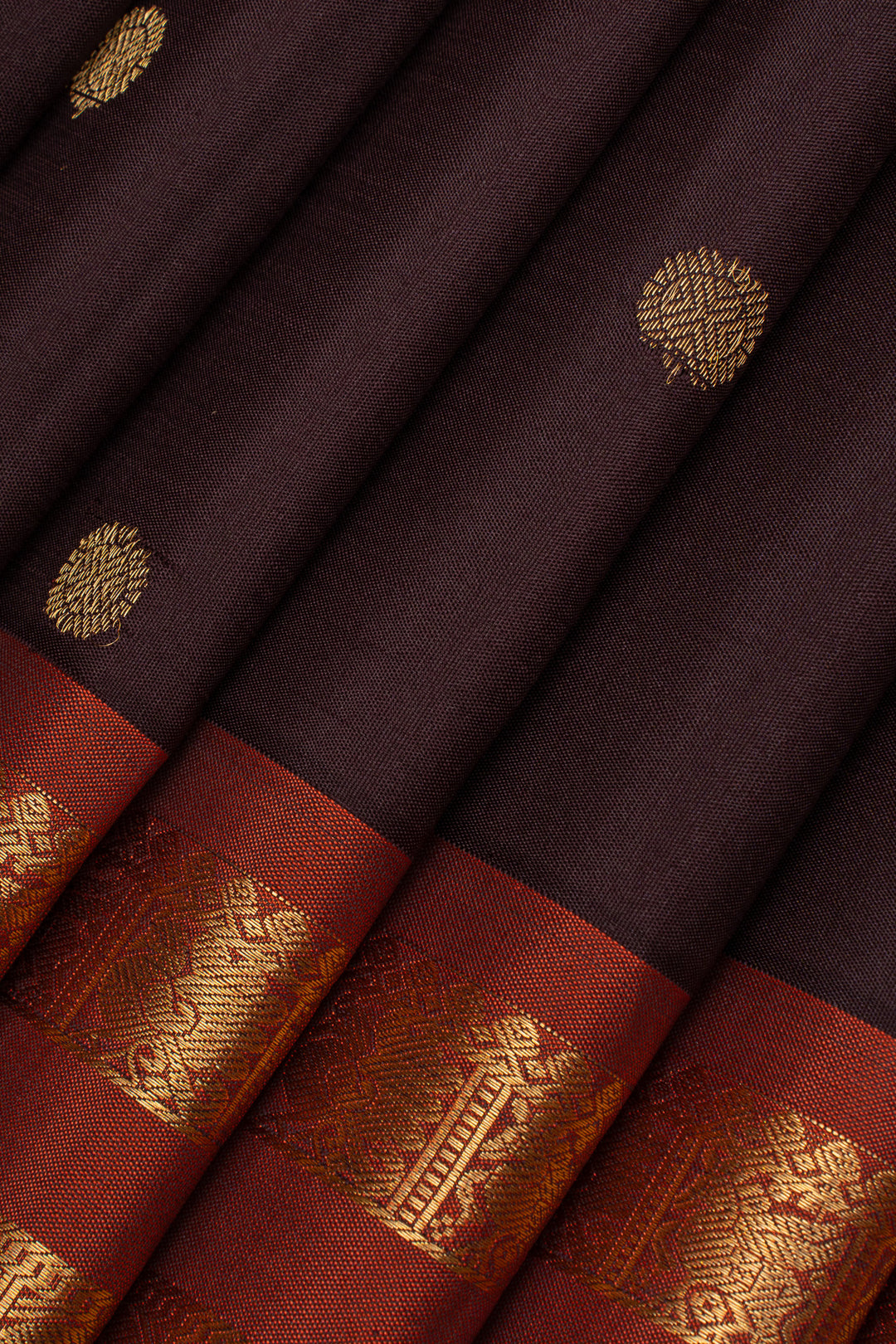 Brown and rust orange varisaipettu  pure kanchipuram silk saree