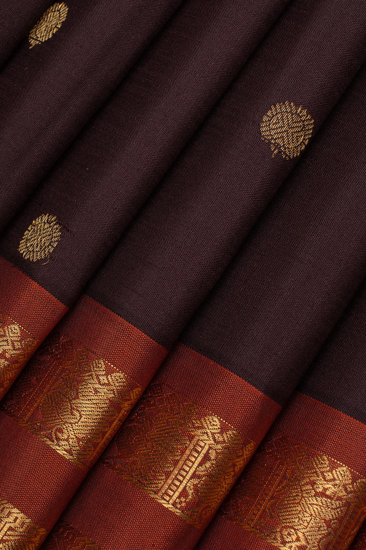 Brown and rust orange varisaipettu  pure kanchipuram silk saree