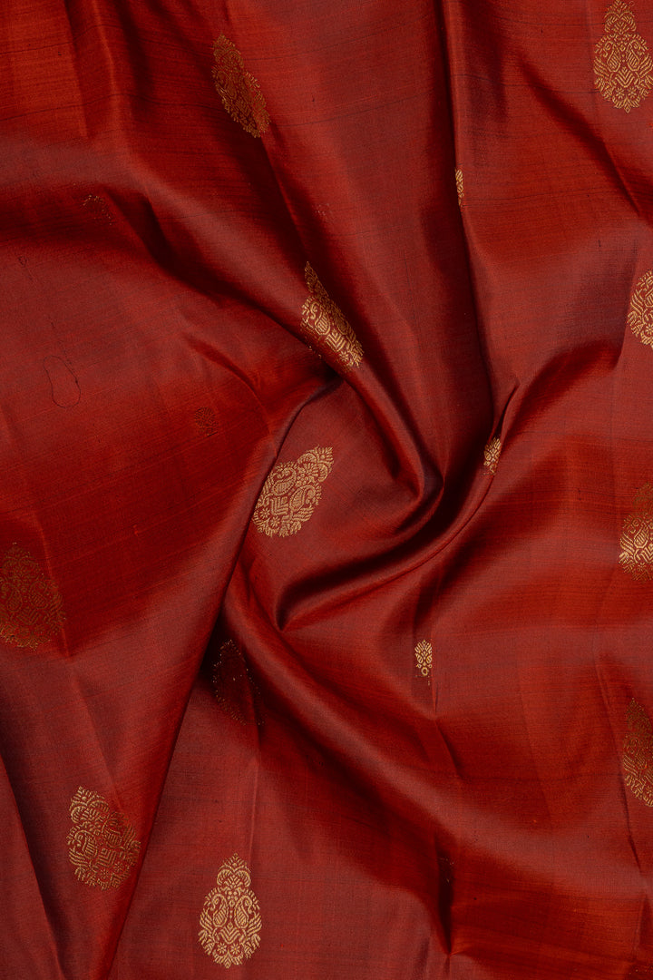 Rust orange rettai pettu pure kanchipuram silk saree