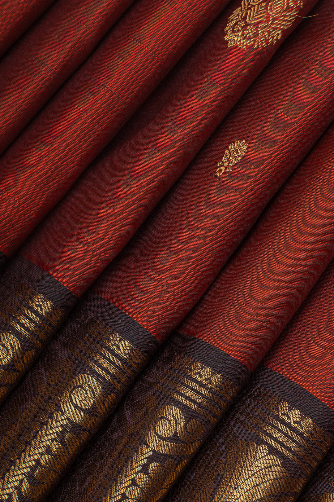 Rust orange rettai pettu pure kanchipuram silk saree