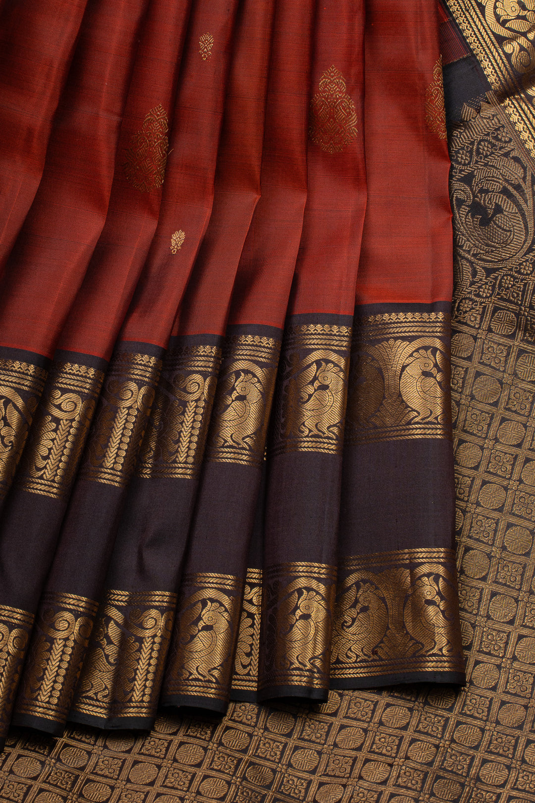 Rust orange rettai pettu pure kanchipuram silk saree