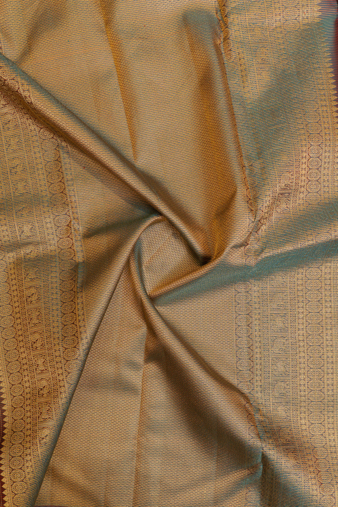 Mandhulir green zari checks pure Kanchipuram silk saree
