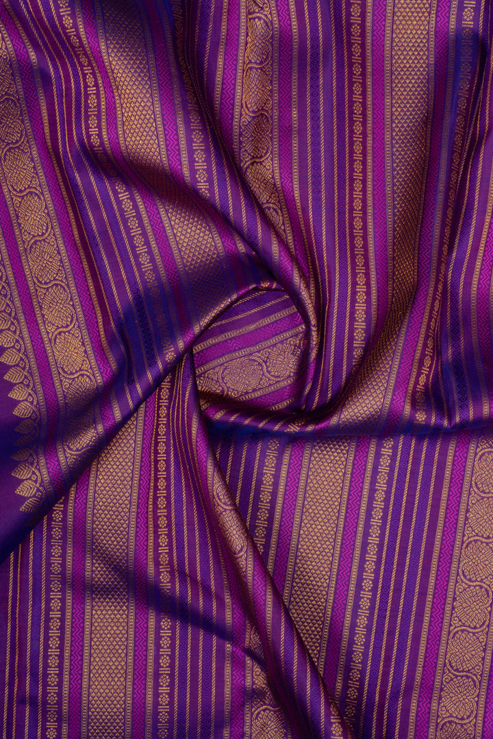 Ivory and Magenta Varisaipettu Pure Kanchipuram Silk Saree
