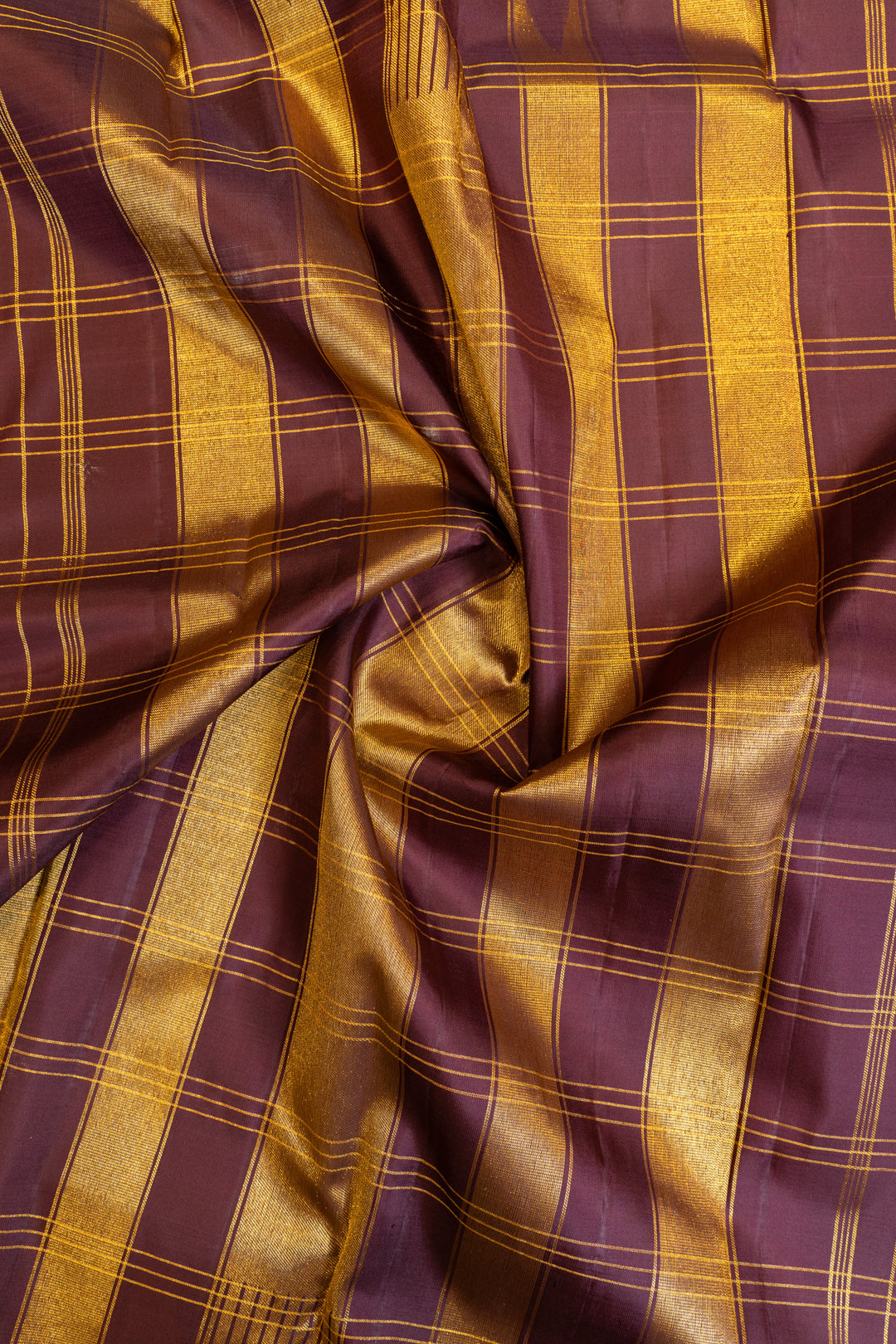 Beige and purple zari checks pure Kanchipuram silk saree