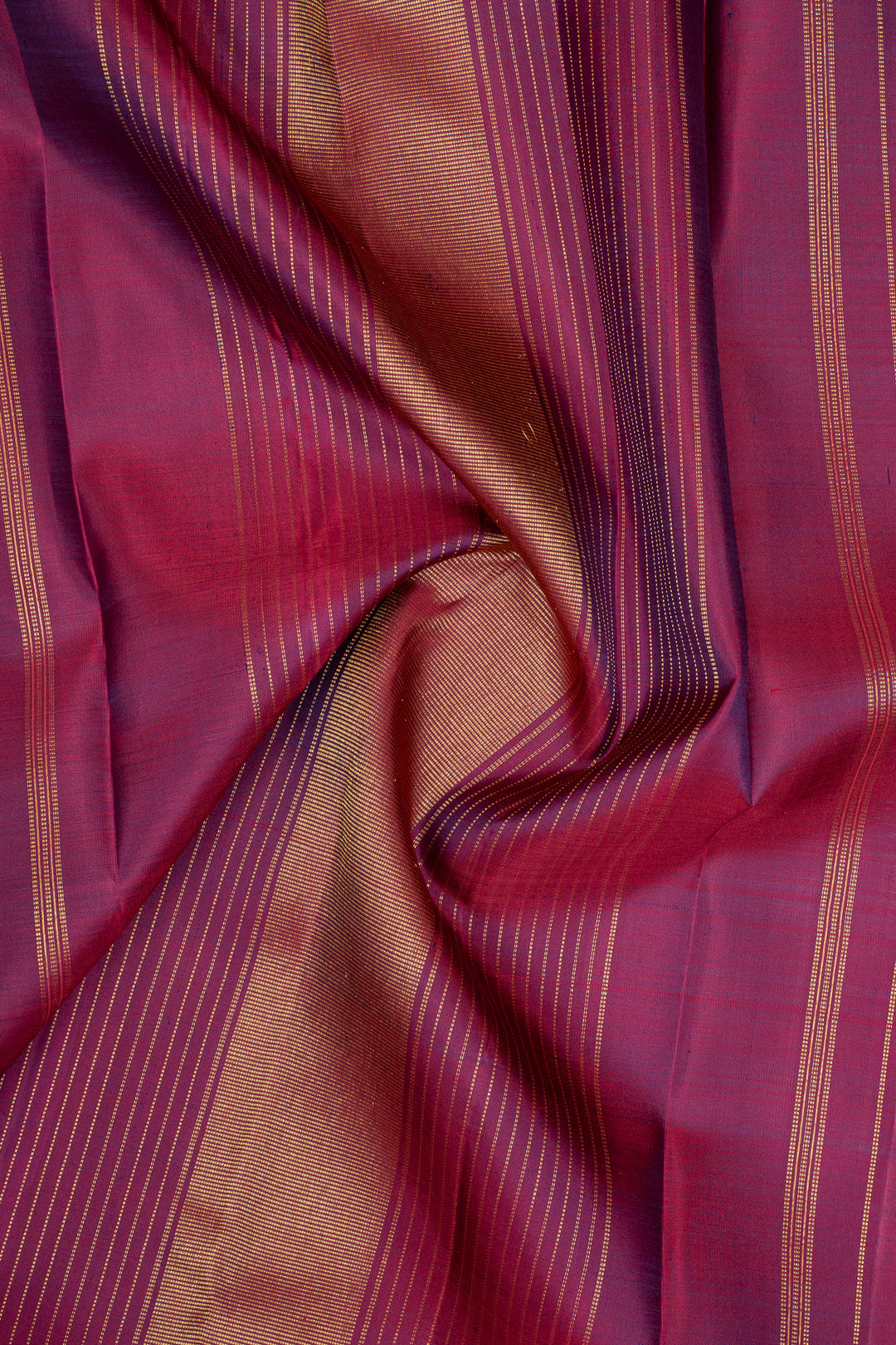 Midnight blue stripes and magenta rettai pettu pure kanchipuram silk saree