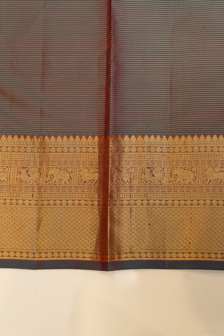 Mandhulir green zari checks pure Kanchipuram silk saree