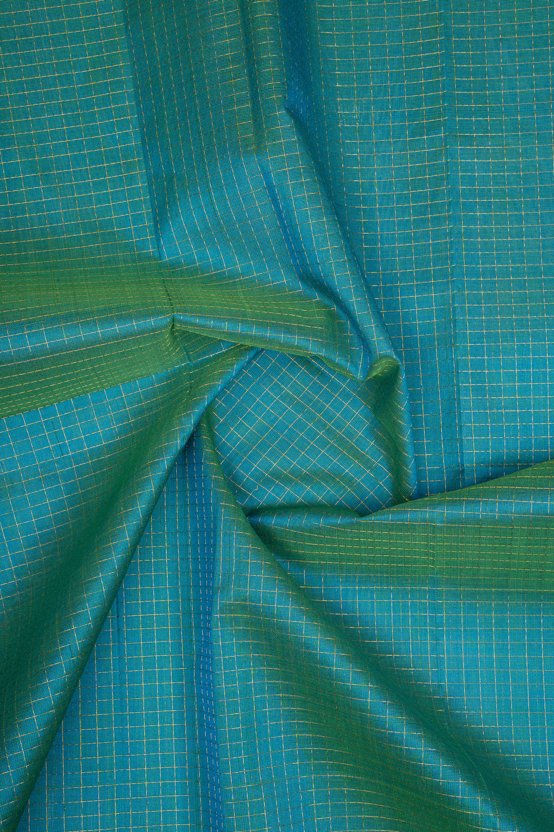 Peacock Blue Checks Pure Silk Cotton Saree