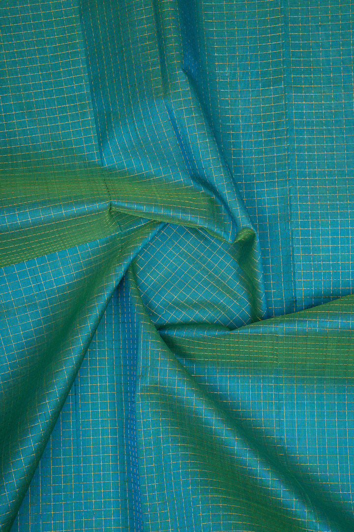 Peacock Blue Checks Pure Silk Cotton Saree