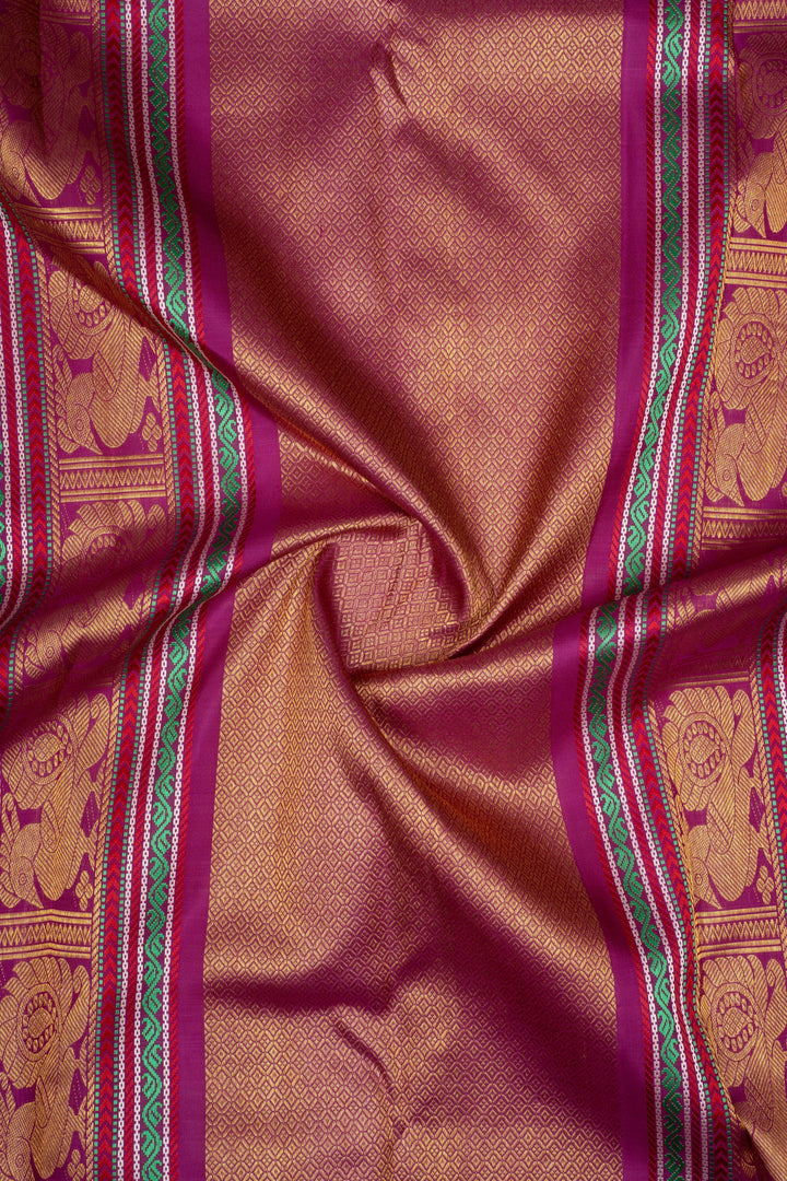 Ivory and Magenta Vintage Zari Checks Pure Kanchipuram Silk Saree