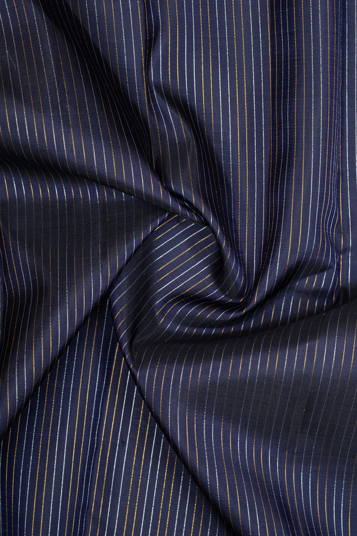 Midnight blue stripes and magenta rettai pettu pure kanchipuram silk saree