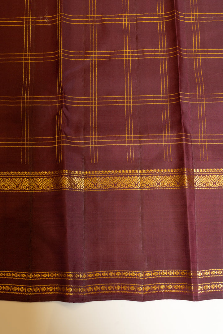Beige and purple zari checks pure Kanchipuram silk saree