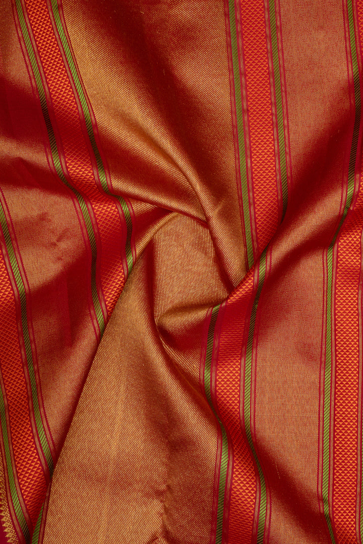 Ivory and red  traditional pure kanchipuram silk saree